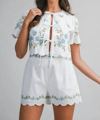 Mable - Islander Embroidery Top And Shorts Set