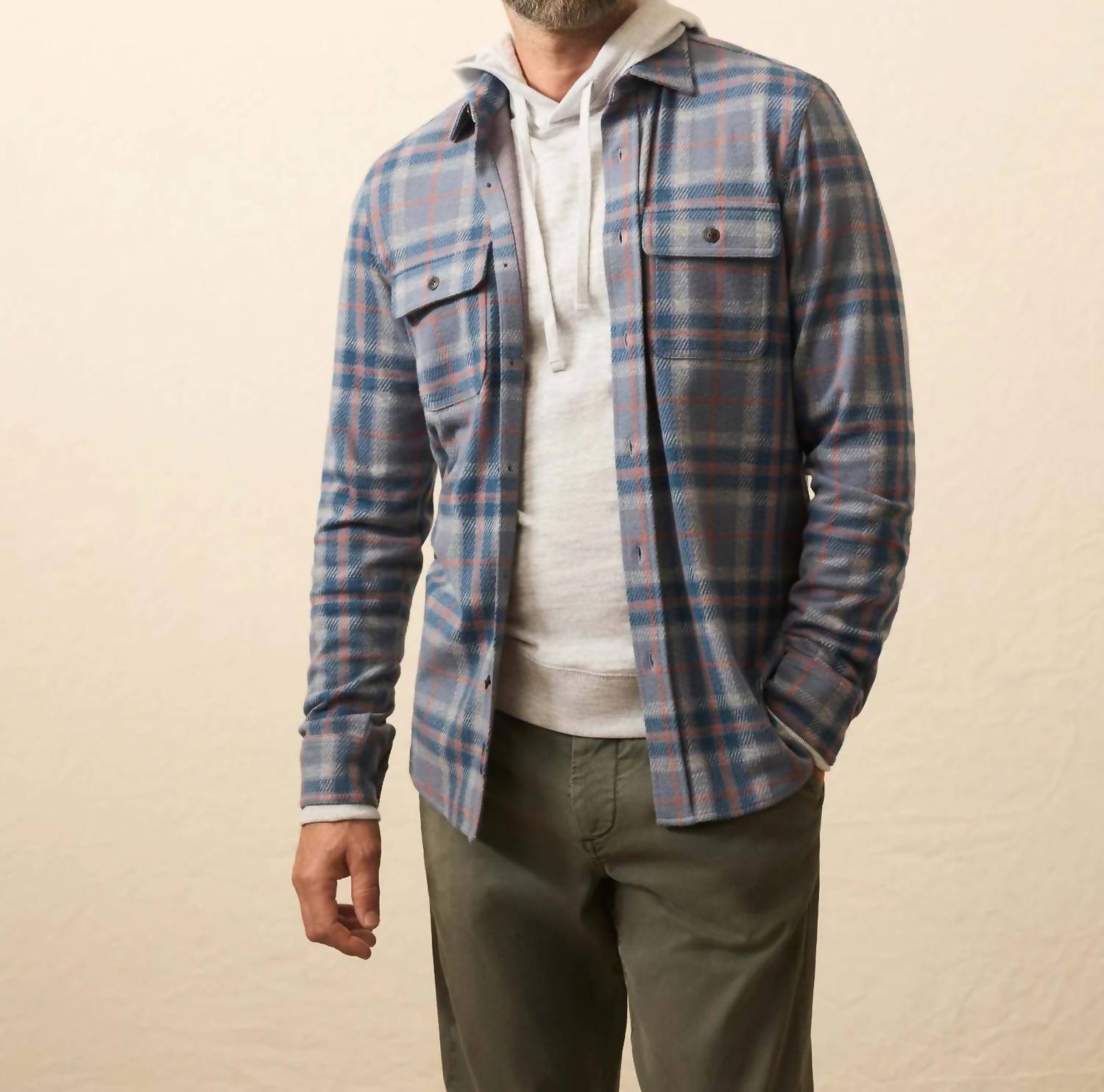 Faherty Double Pocket Legend Sweater Shirt in three lakes plaid - men's shirt