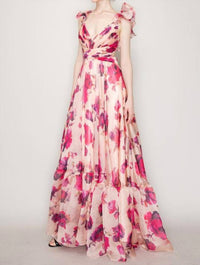 INA Fashion Organza Ruffle Shoulder Dress in apricot - women's dress - detail view