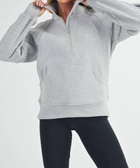 AEMI + CO Women's Funnel Neck Half Zip Pullover Sweater in heather grey - women's sweater - view 6