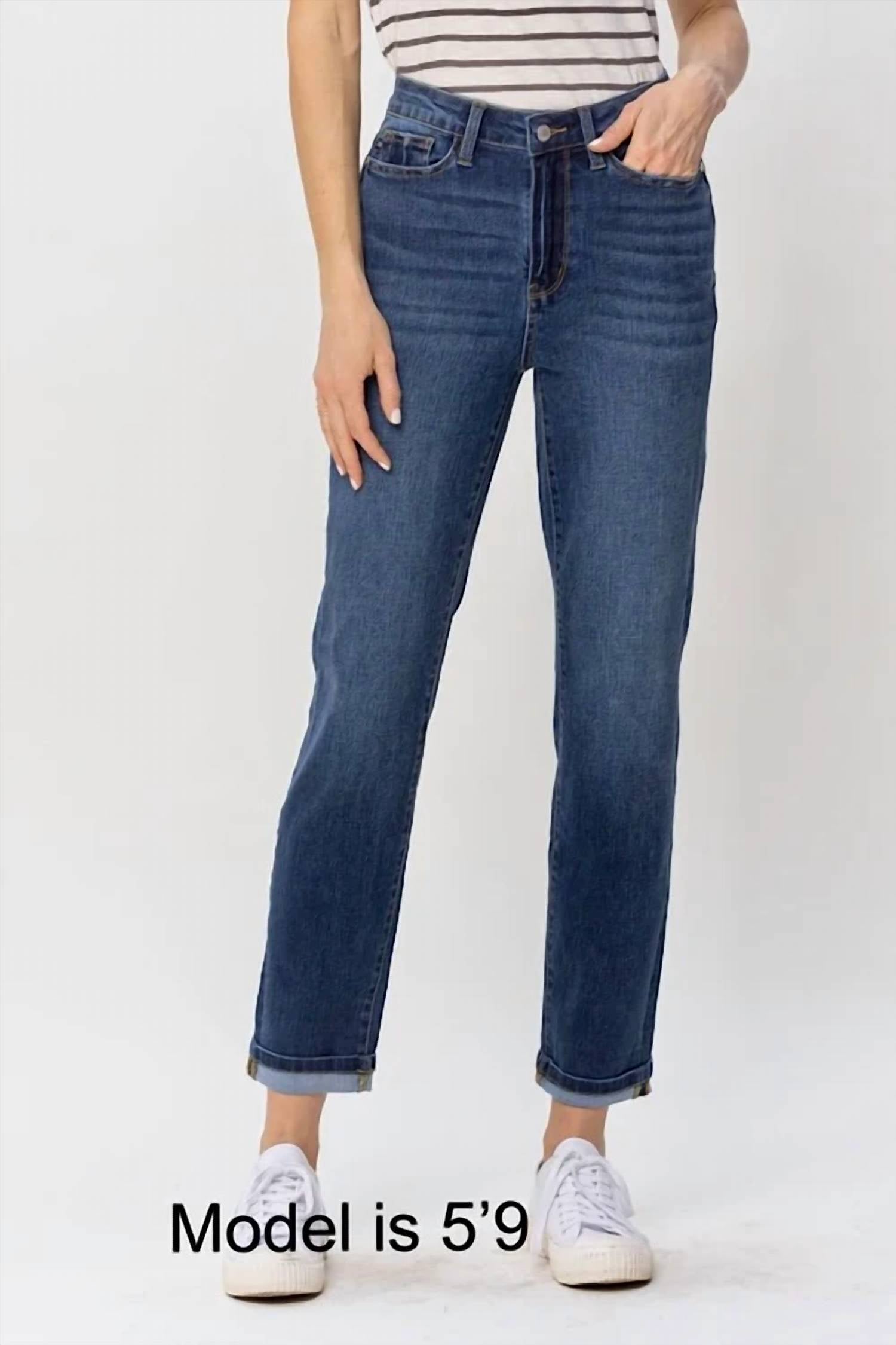 Judy Blue - Women's Meg Cool Denim Cuffed Boyfriend Jeans