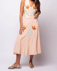 Ciebon - Rose Embroidered Midi Skirt