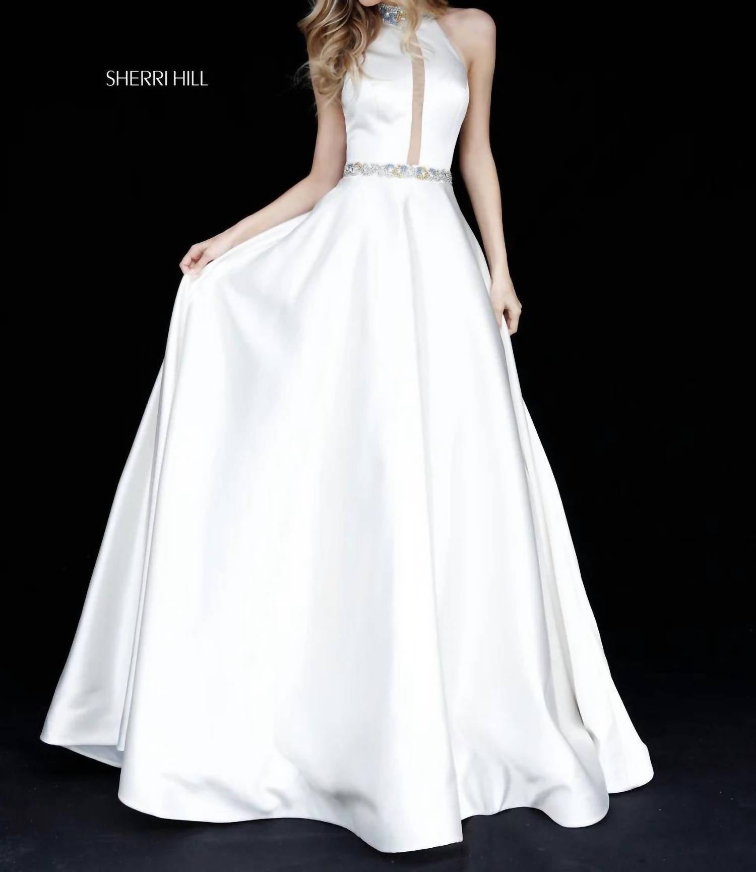 Sherri Hill Women's Beaded Halter Ball Gown in ivory - women's dress - view 5