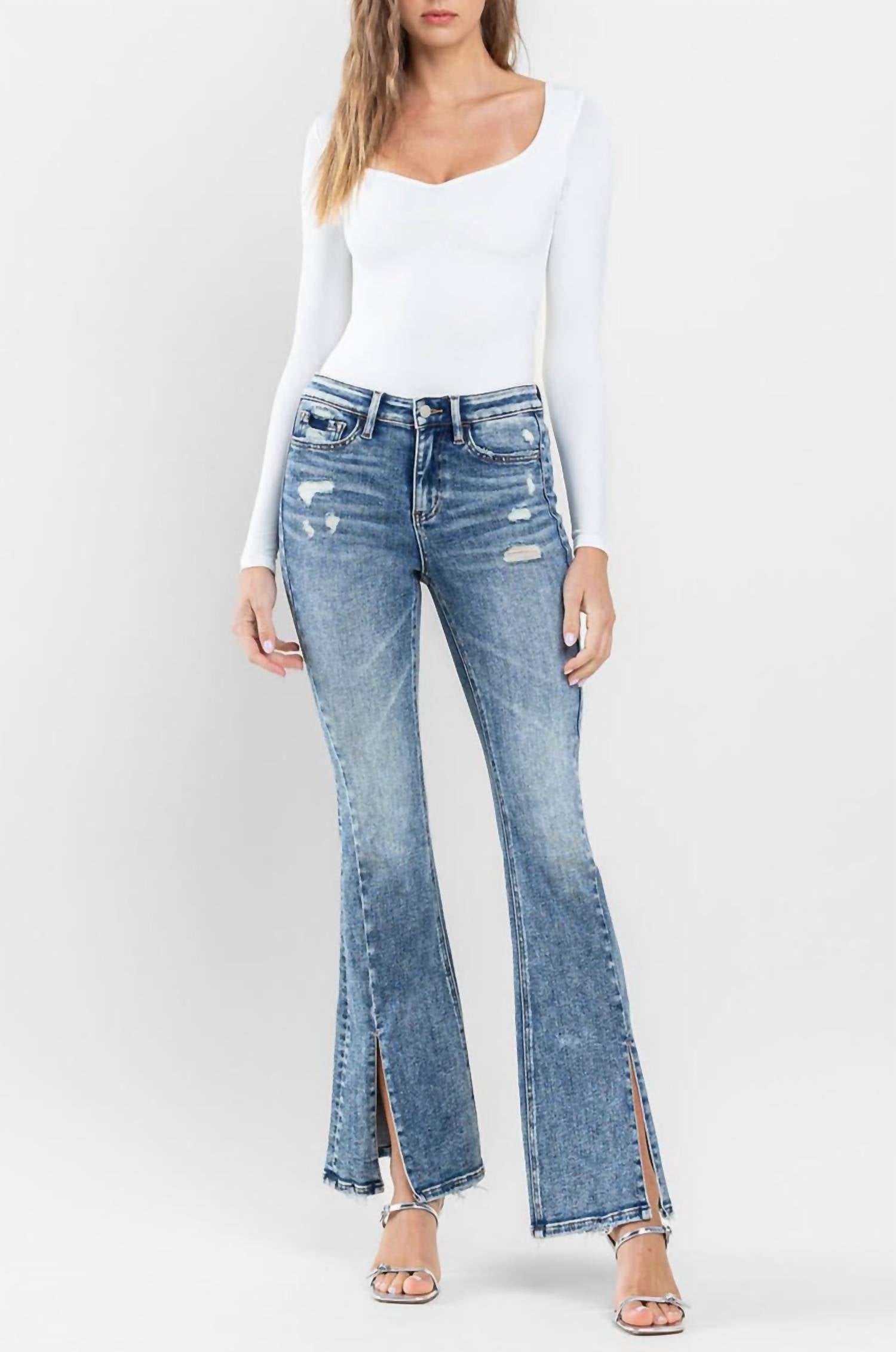 Flying Monkey - High Rise Split Hem Distressed Flare Jeans