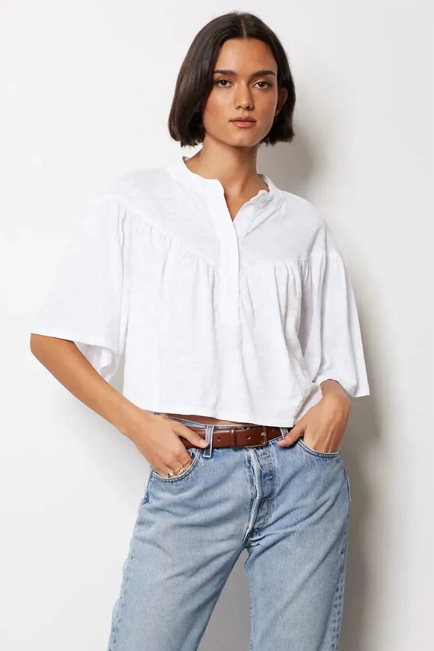 Bobi - Women's Yoke Henley Blouse