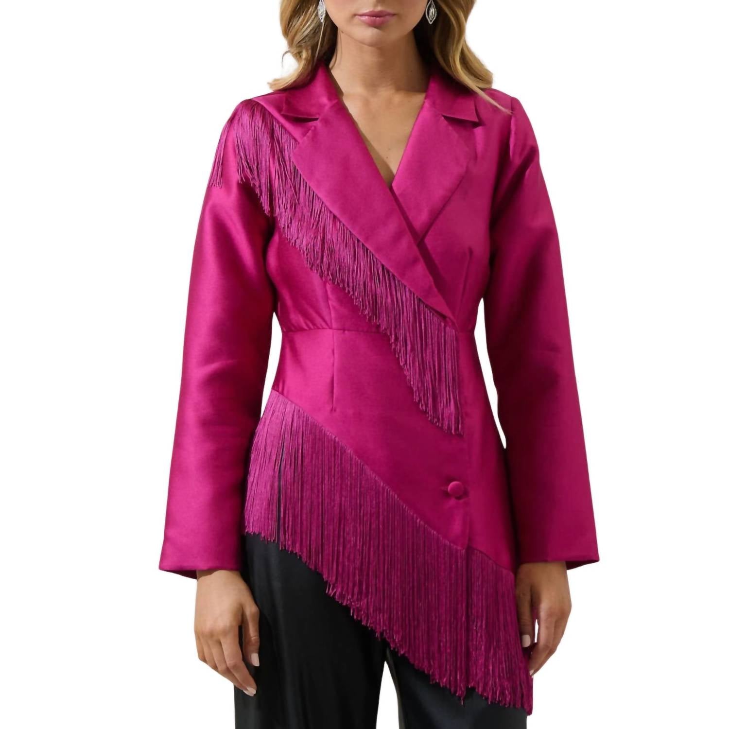 Sugarlips - Lettie Satin Fringe Blazer Jacket