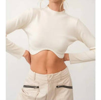 Papermoon - Remi Long Sleeve Button Slim Fit Crop Top