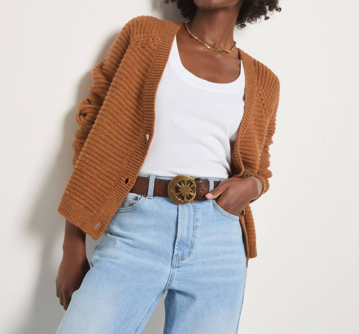 Seventy Eight and Sunny Meadow V-neck Cardigan in sea grass - women's cardigan - alternate view