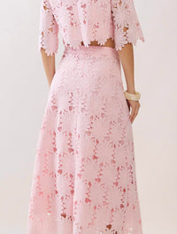 Tcec - Floral Lace Scalloped Hem Midi Skirt