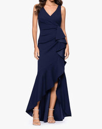 Betsy & Adam - Candace Long V-neck Hi-low Cascade Maxi Dress