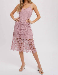 BluIvy Crochet Lace Midi Dress in rose - women's dress