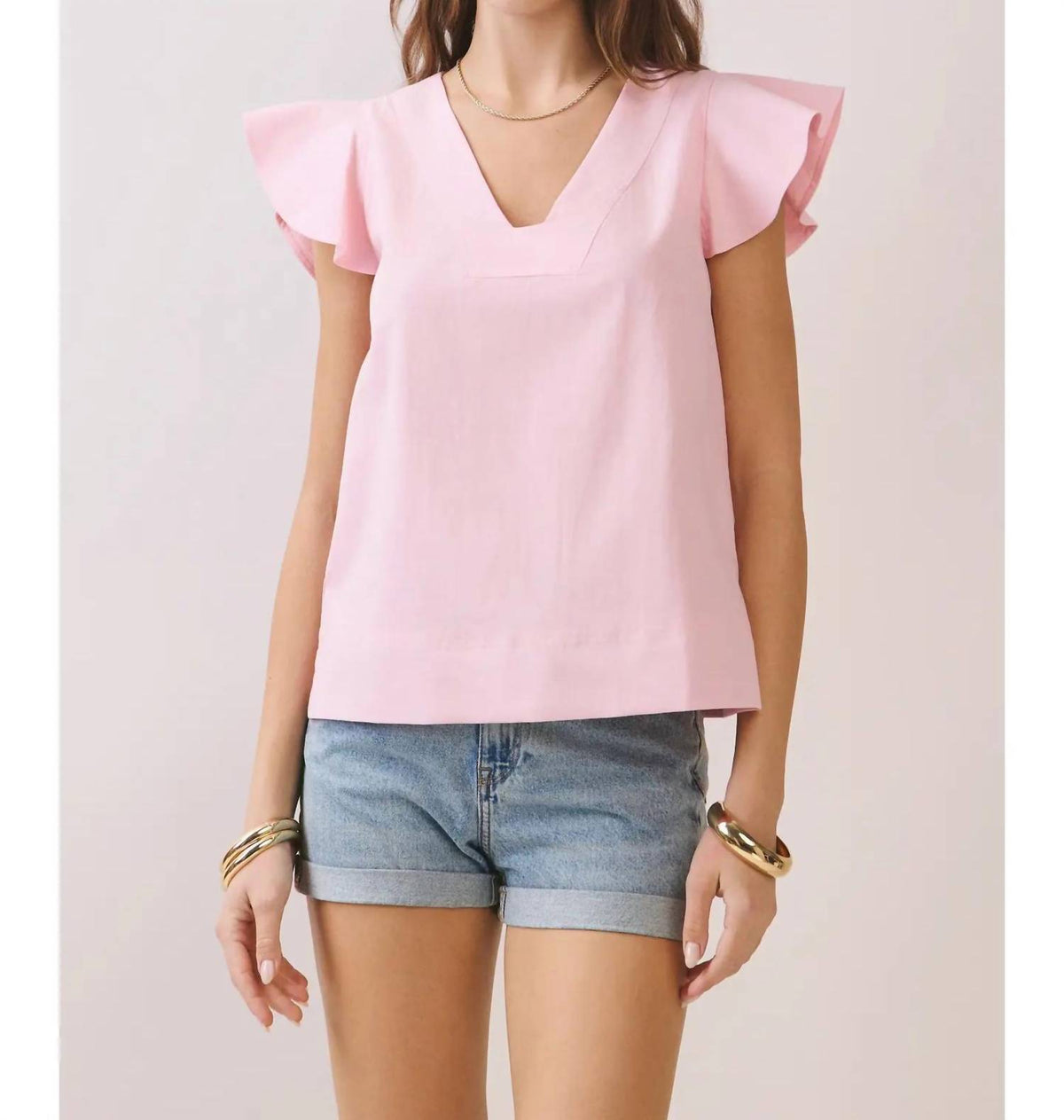 Tcec - Subtle Stitch Flutter Sleeve Top