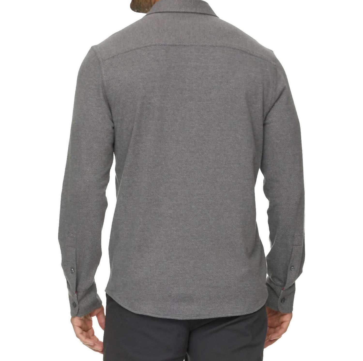 Flags & Anthem Harvey Stretch Twill Knit Flannel Shirt in charcoal - men's shirt - detail view