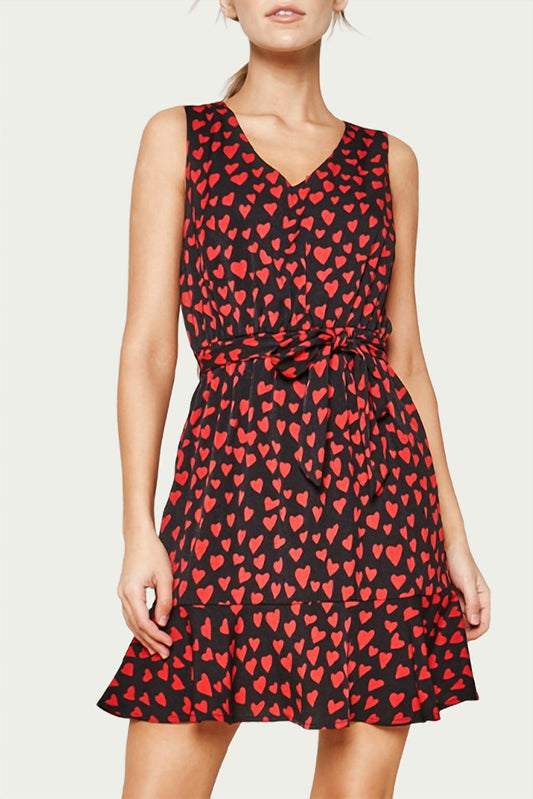 WARREN RUFFLED HEART-PRINT SATIN MINI DRESS