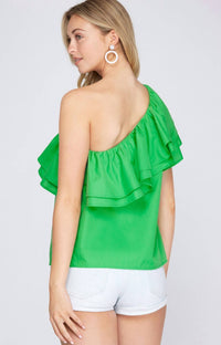 She + Sky - Flirty Looks Ruffle One Shoulder Top