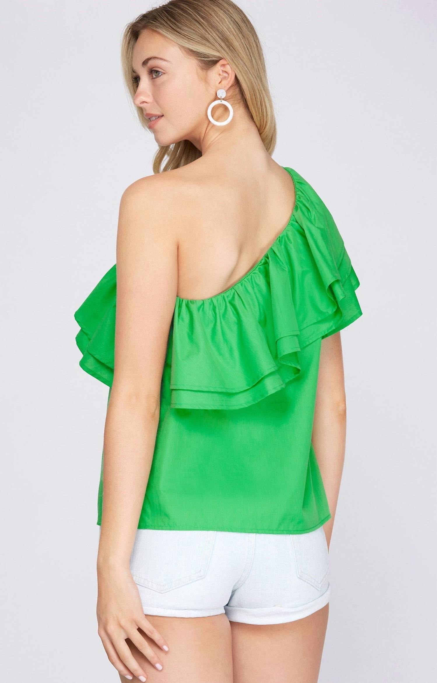 She + Sky - Flirty Looks Ruffle One Shoulder Top