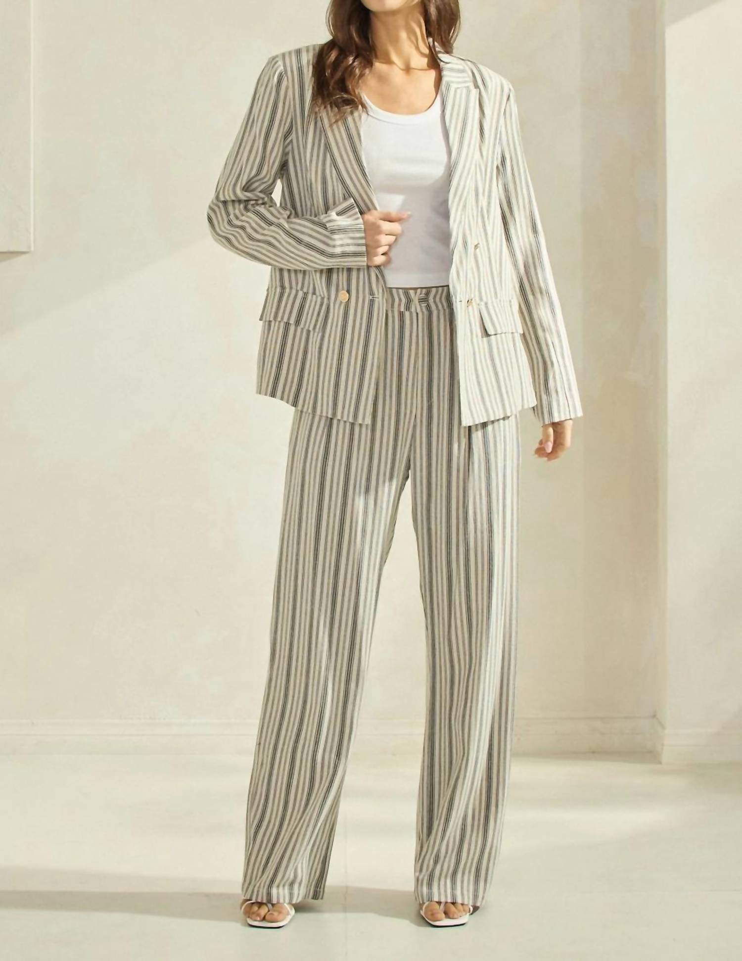 Able - Striped Linen Blend Trouser Pants