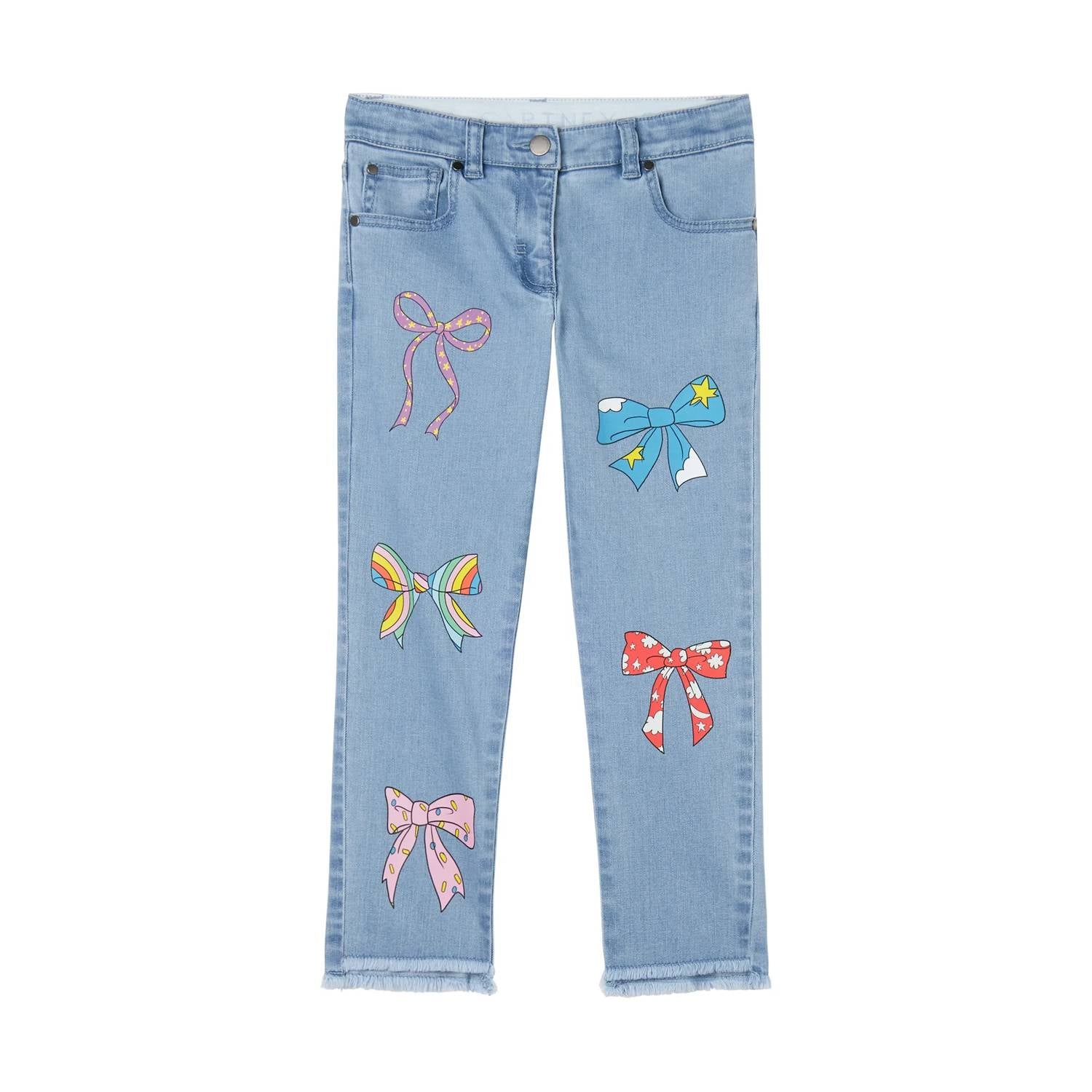 Stella Mccartney - Girls Denim Pants With Multicolor Bows Print