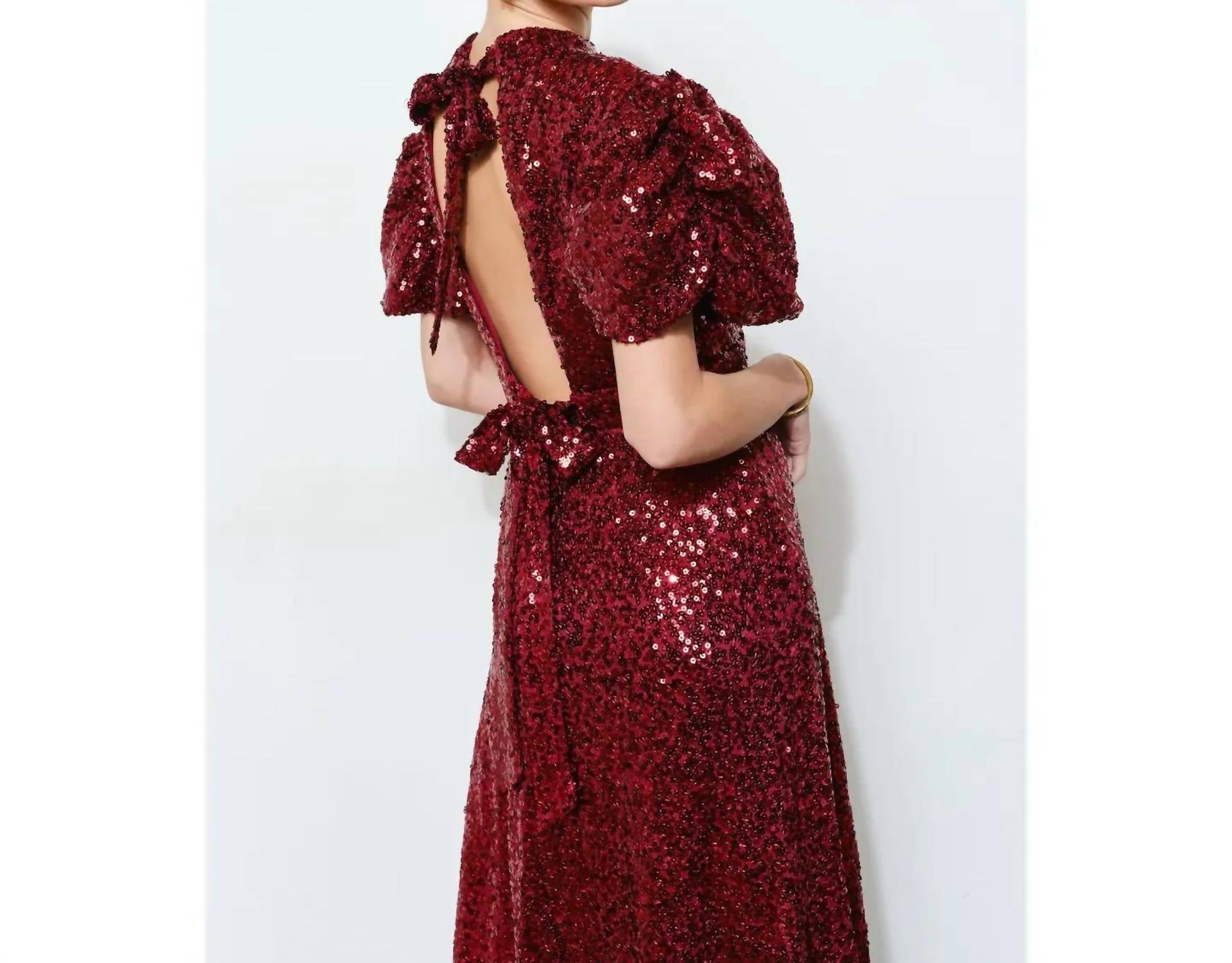 Ina Fashion - Sequined Open-back Tie Maxi Dress