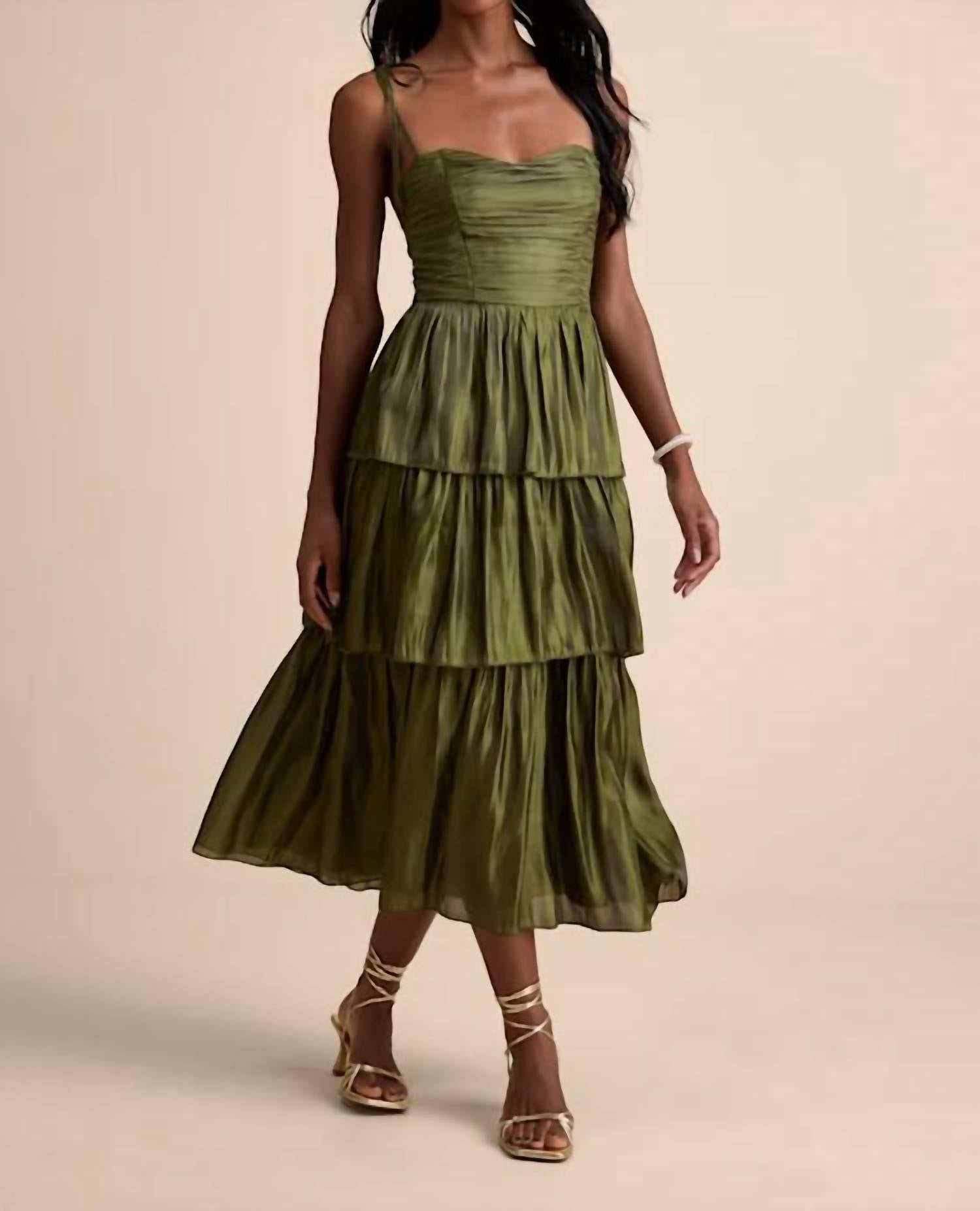 Lulus - Women's Tennon Plisse Tiered Midi Dress