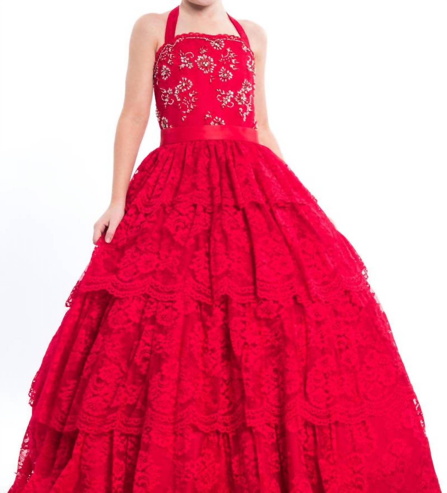 Rachel Allan - Lace Halterneck Pageant Ball Gown