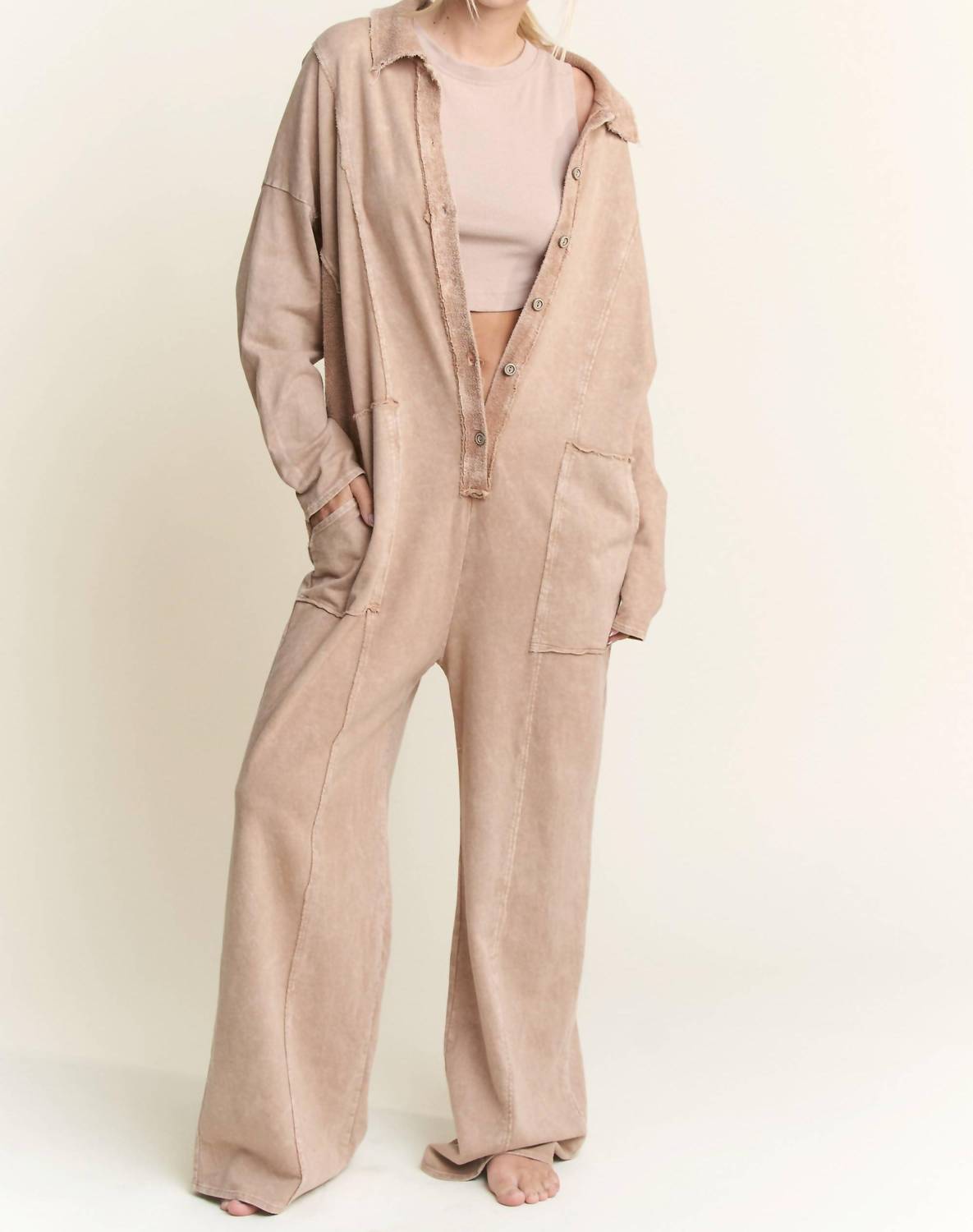 J.Her - Mineralwash Button Down Collar Onesie Jumpsuit