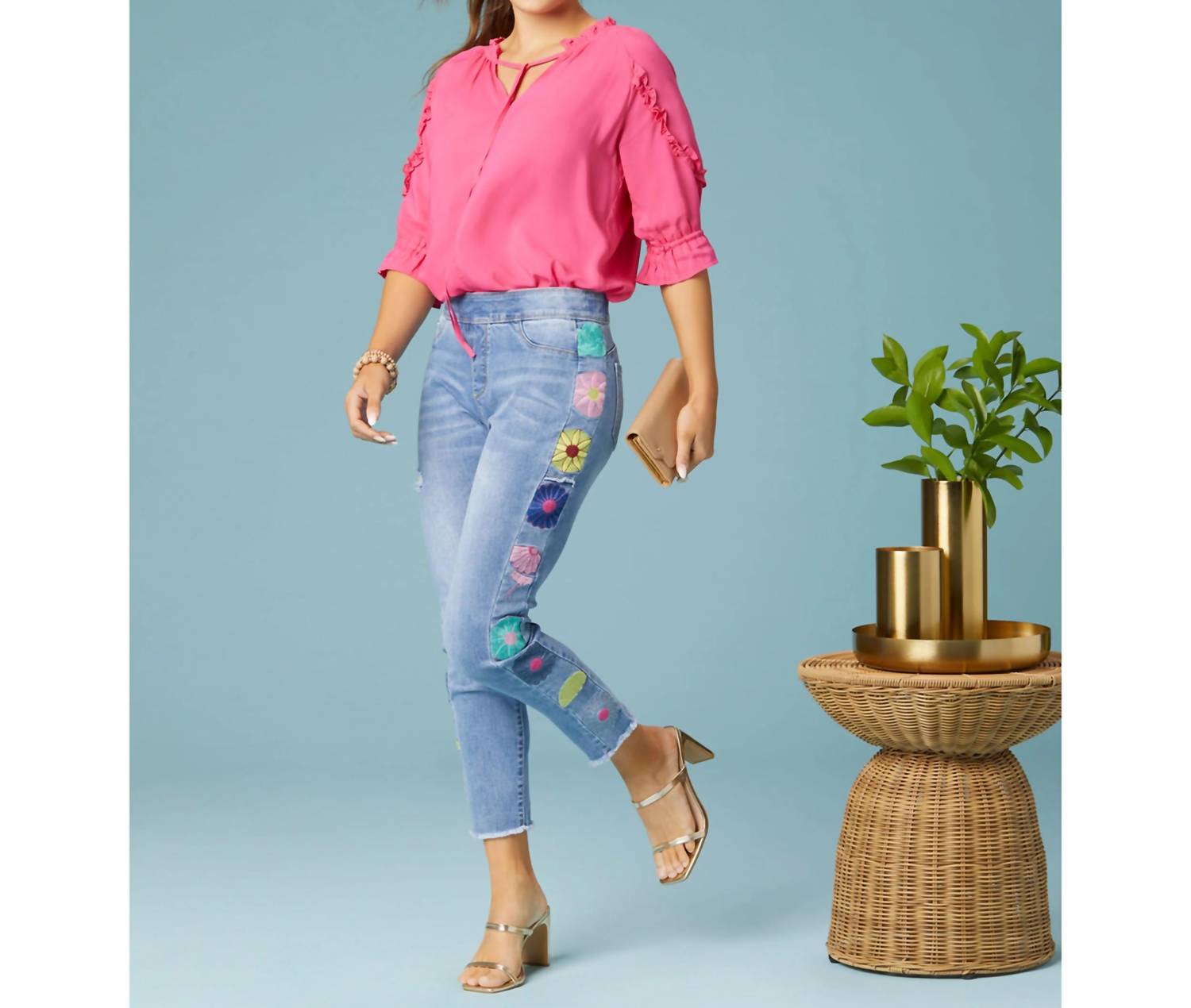 Coco + Carmen - OMG Skinny Capri with Floral Side Embroidery