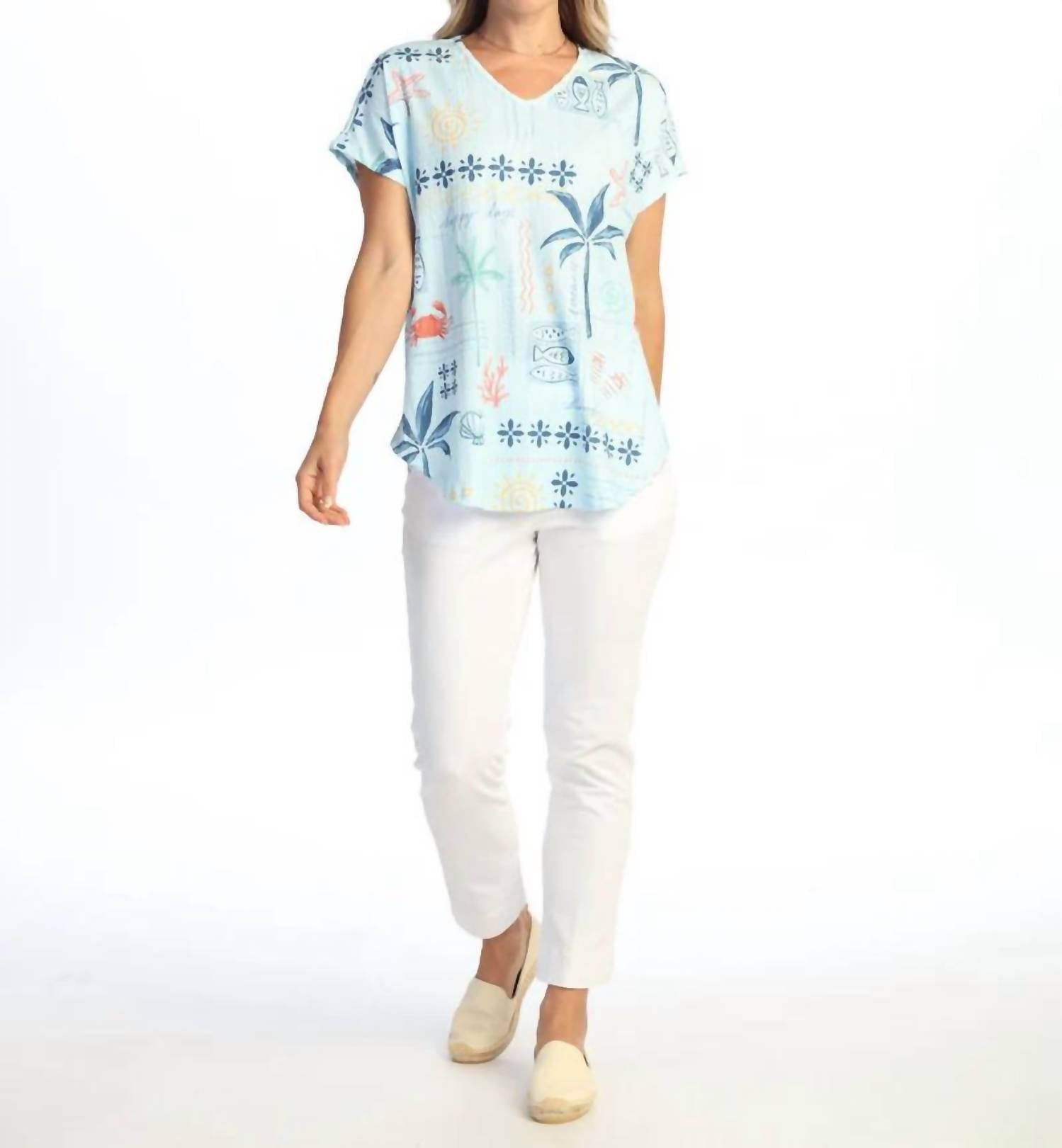 Jess & Jane - Women's Crinkle V Neck Top