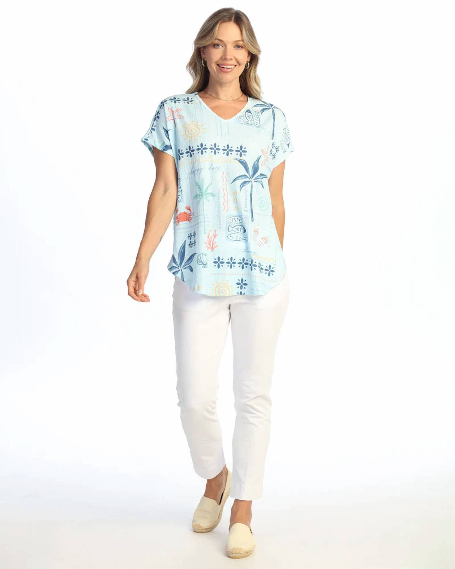 Jess & Jane - Women's Crinkle V Neck Top