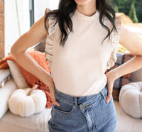 Doe And Rae - Edgy Ruffles Faux Leather Tank Top