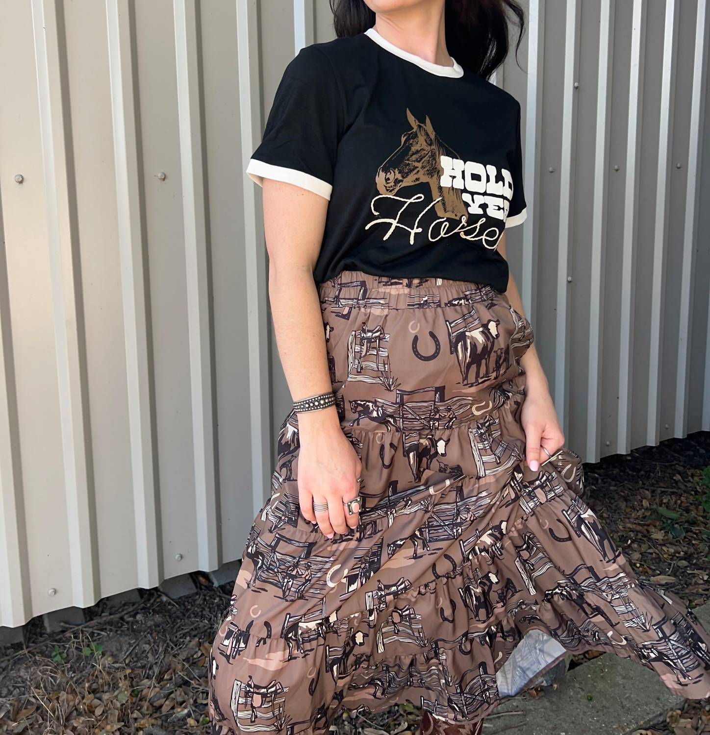 2FlyCo Hold Yer Horses Tee in black - women's t-shirt - detail view