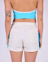 Mokuyobi Sidebar Elastic Back Waistband Shorts in icing - women's shorts - detail view