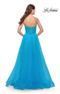 La Femme Tulle A-Line Corset Gown in aqua - women's dress - alternate view