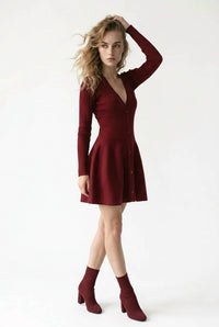 Micas - Button-Front Ribbed Knit Sweater Dress