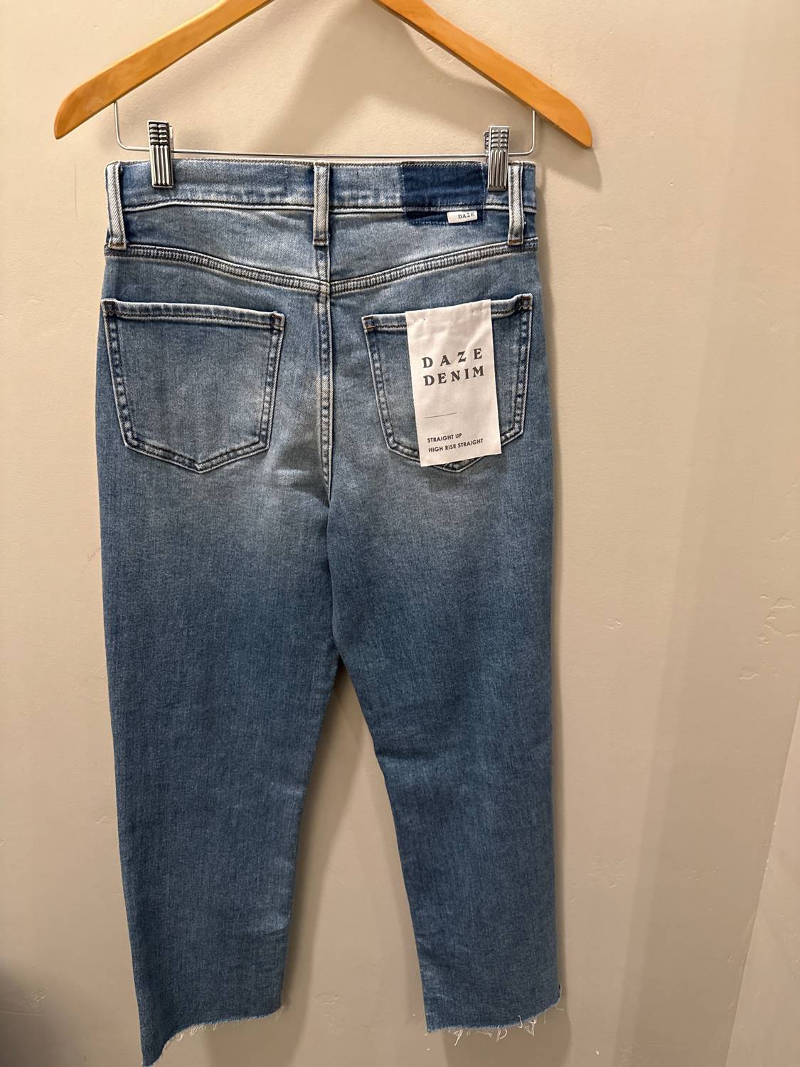 DAZE Women's Glow Up Straight Up High Rise Straight Leg Jeans in blue - women's jeans - detail view