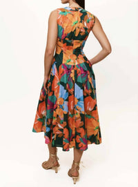 hutch Indy Midi Dress in teal hibiscus floral - women's dress - alternate view