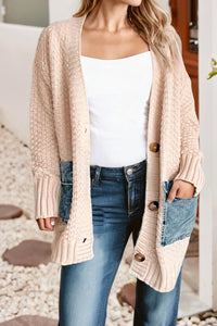 Little Daisy Closet Denim Pockets Cardigan in soft bronze - women's cardigan