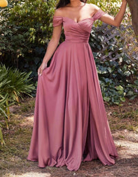 Cinderella Divine - Off Shoulder A-line Satin Dress