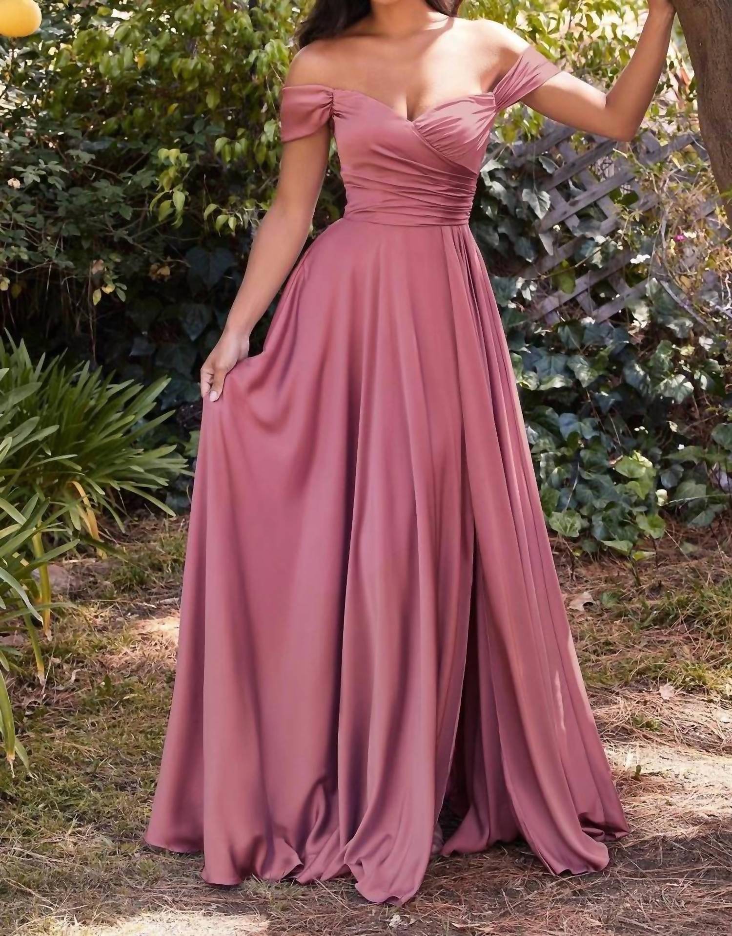 Cinderella Divine - Off Shoulder A-line Satin Dress