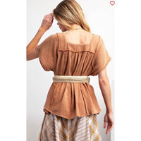 Easel - Mineral Washed Babydoll Knit Top