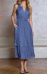 current air Women's Floral Jacquard Midi Dress in parisian blue - women's dress