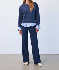 FDJ Long-sleeve Twofer Sweatshirt in navy - women's sweater - alternate view