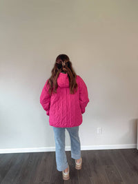 And The Why Quilted Half Zip Up Leopard Detailed Hoodie in fuchsia - women's top - view 5