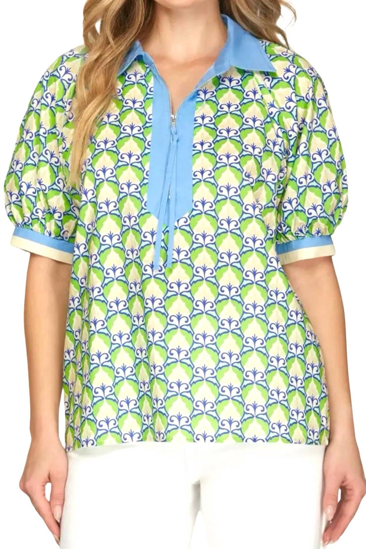 Style Usa - Printed Half Zip Top