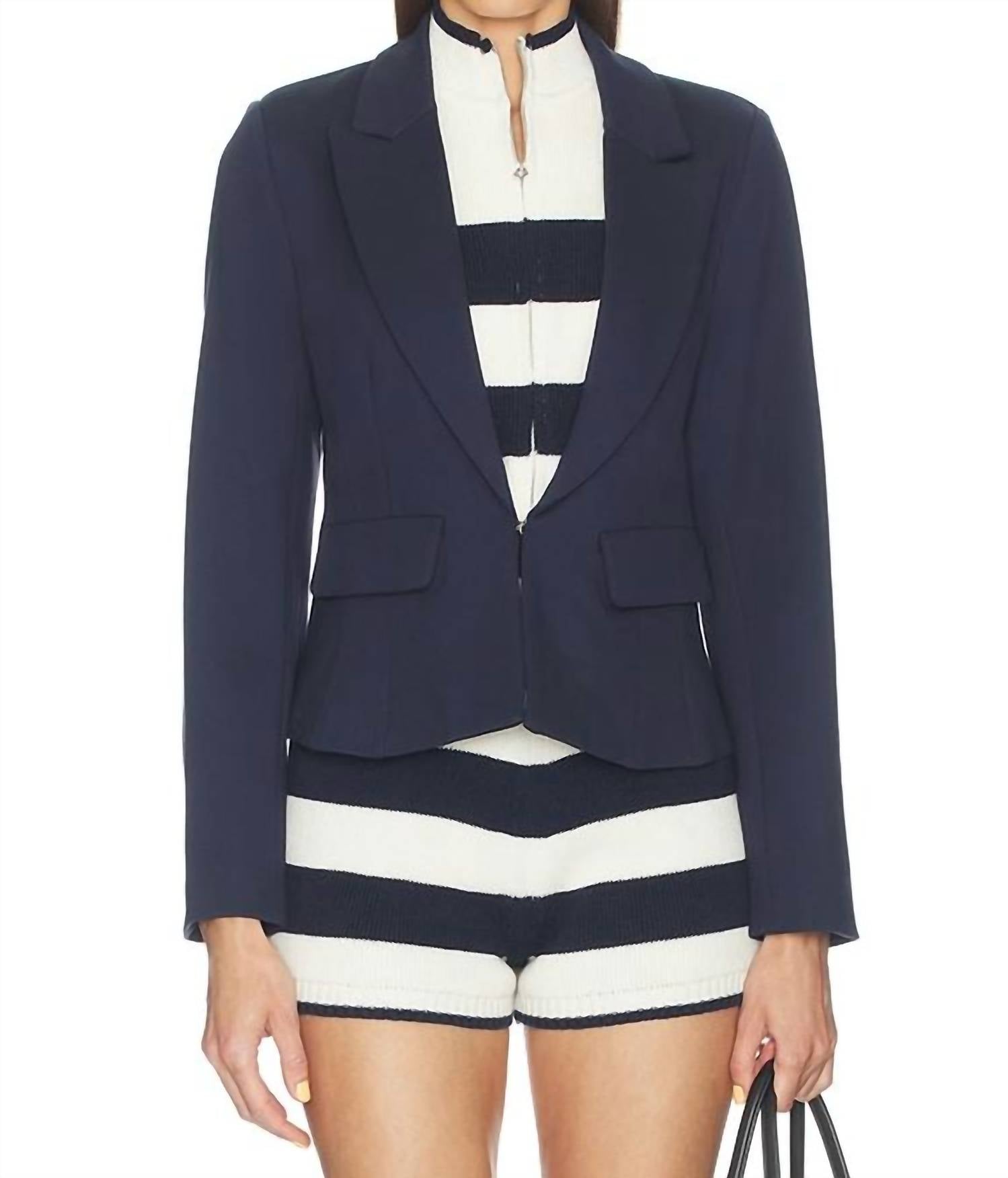 Central Park West Chelsea Rugby Stripe Dickey Jacket in navy - women's jacket