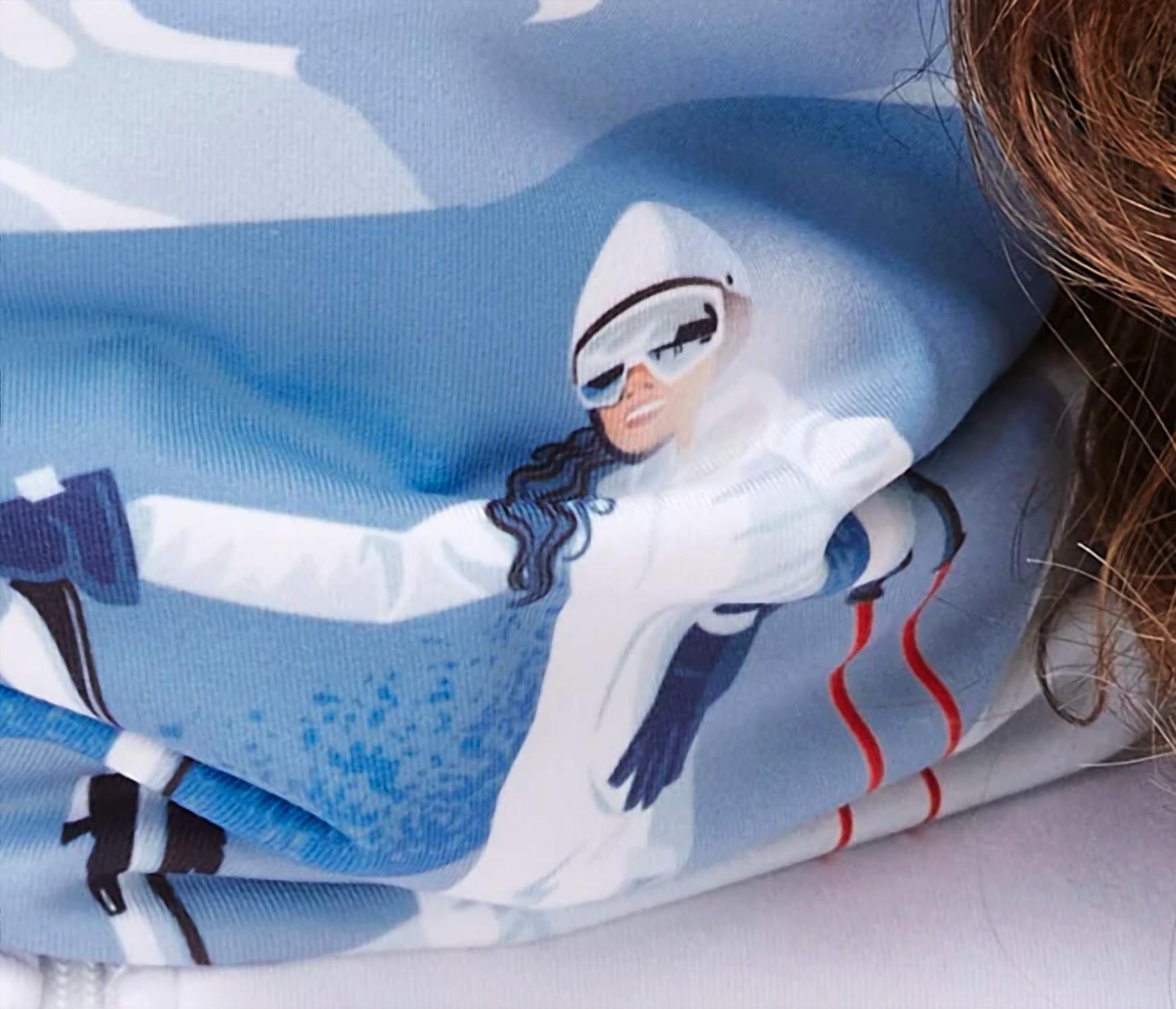 krimson klover Illustrated Neck Gaiter in mountain guides blue - women's scarf - detail view