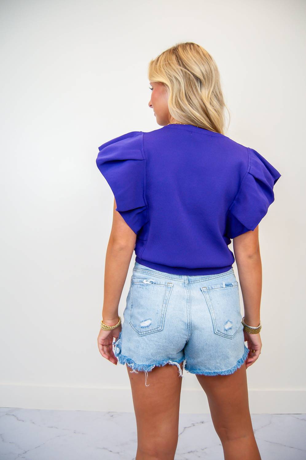 Strut & Bolt - Pleated Cap Sleeve Ruffle Sweater
