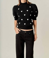English Factory Embroidered Heart Sweater in black - women's sweater - detail view