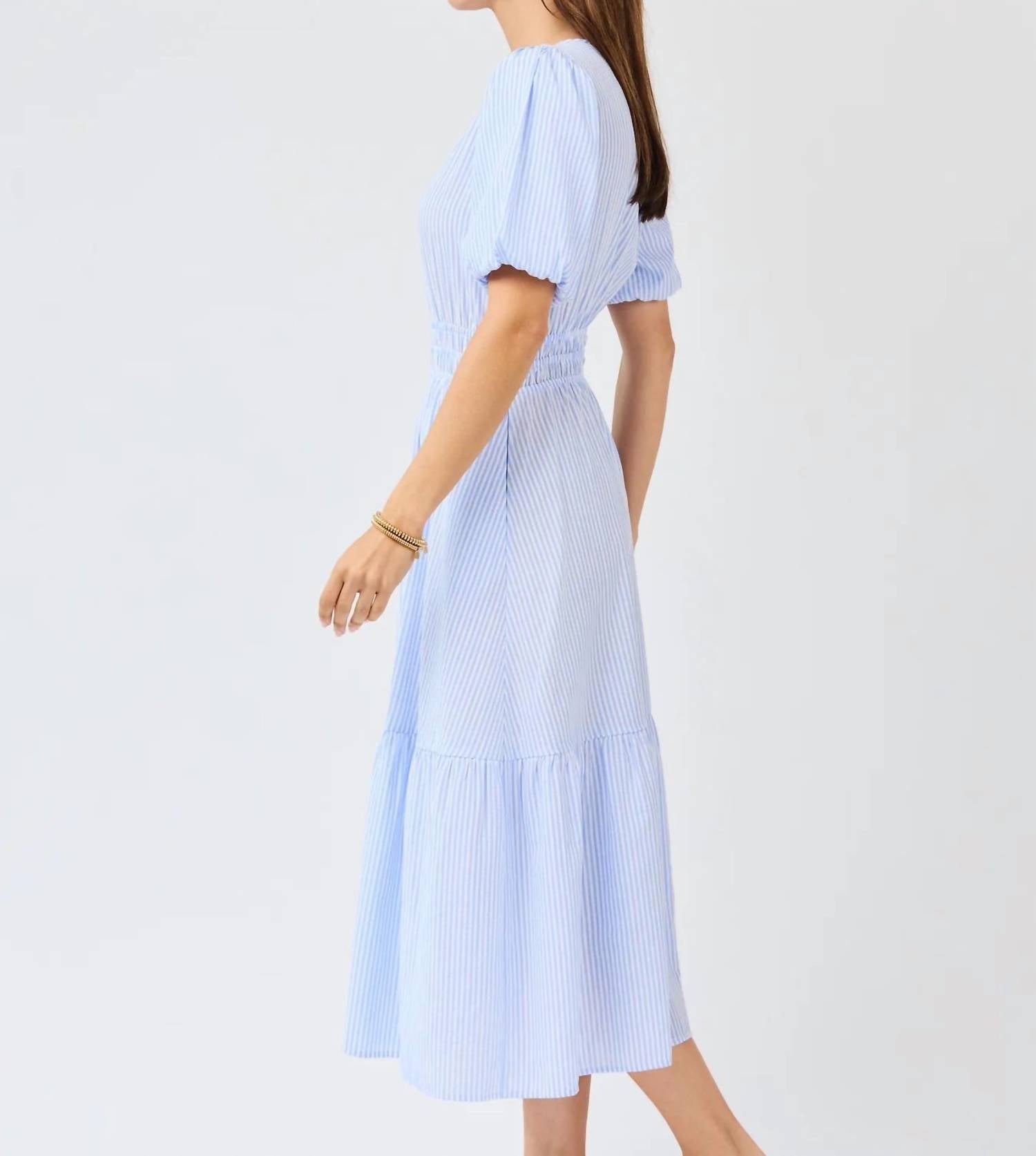 Mary Square - Tracy Seer Sucker Pin Strip Maxi Dress