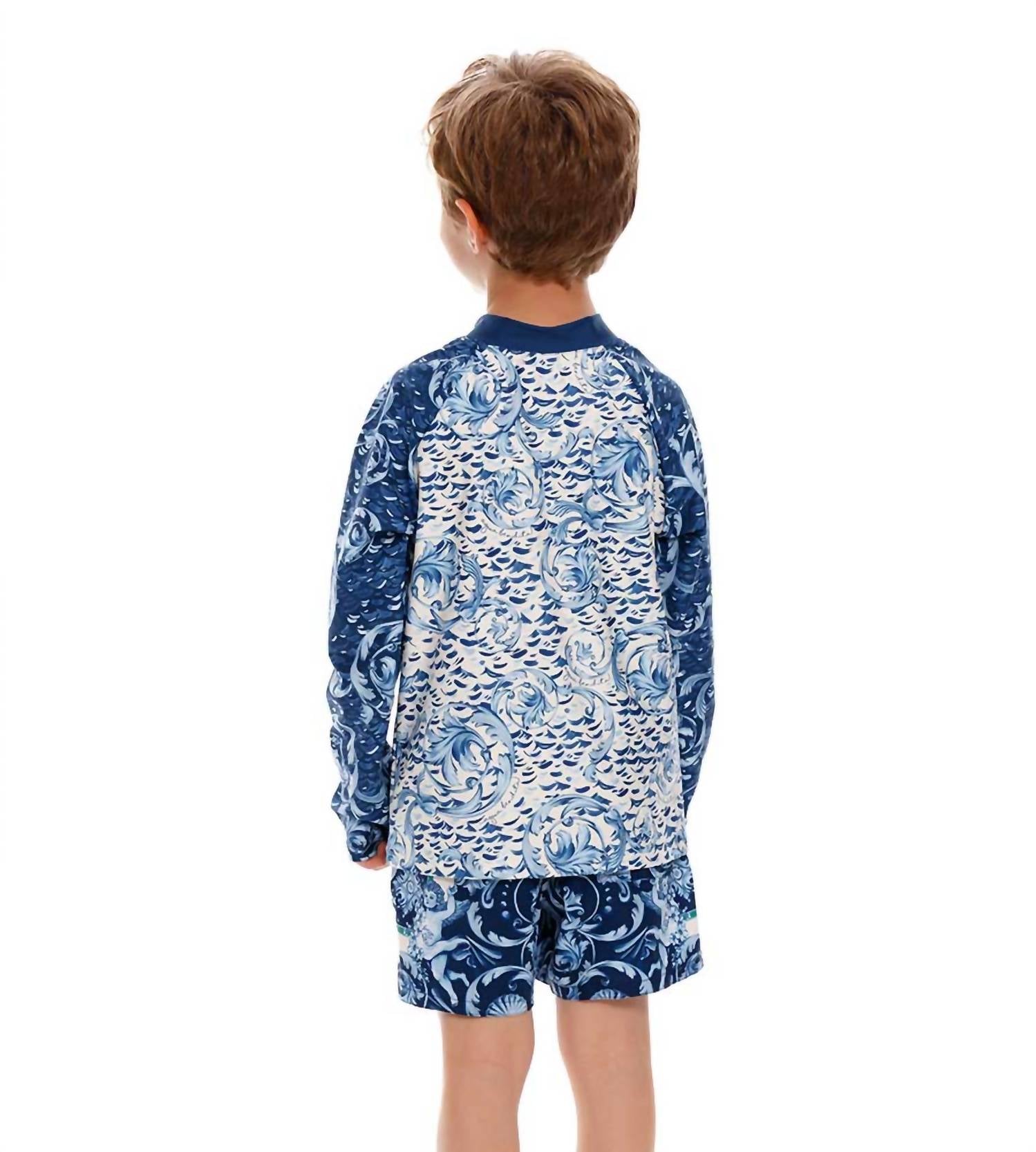 AGUA BENDITA Kids' Cardumen Noah Rashguard in blue - kids' item - detail view